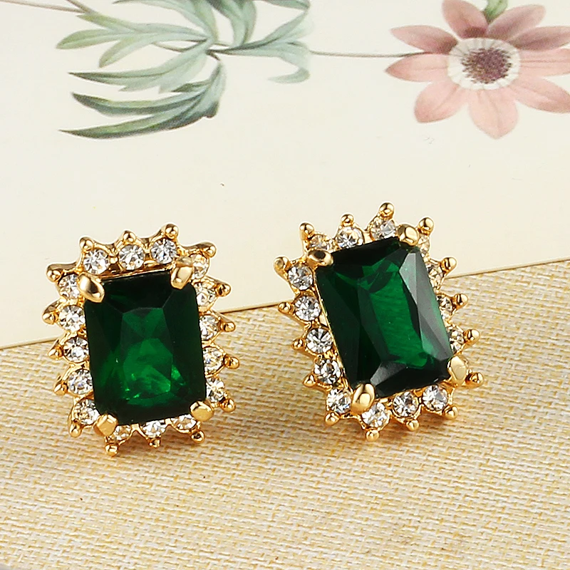Crystal The Square Green Wedding Earrings Korean Fashion Plated Gold Crystal The Square Green Wedding Earrings Korean Fashion Plated Gold Statement Online Ping India Studs In Stud From Jewelry