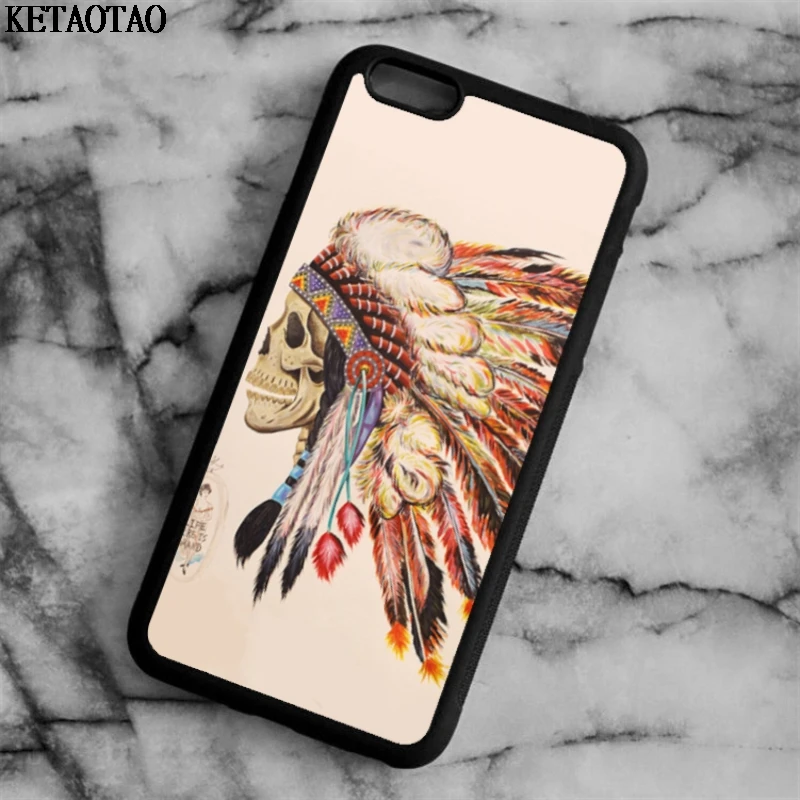 KETAOTAO индийский перо Череп Телефон чехол для iPhone 4S 5C 5S 6 s 7 8plus XR XS Max х S7 Чехол Мягкий