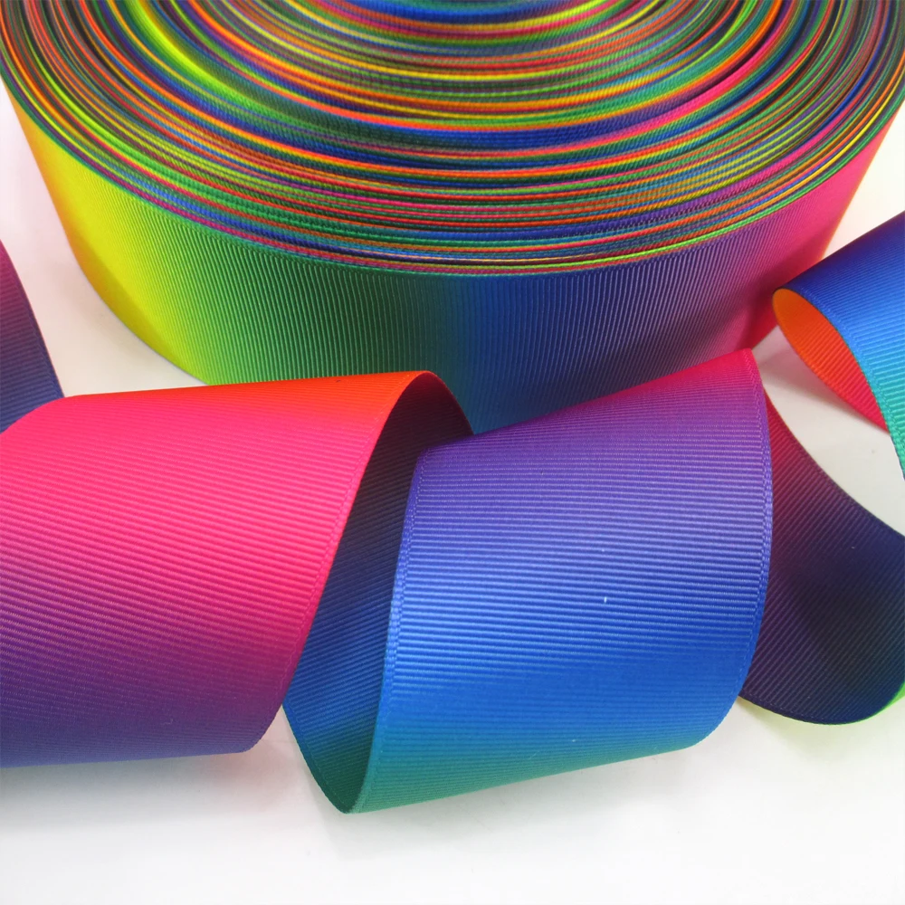 2" 50mm double side Rainbow ribbon printed polyester ribbon 50 yards