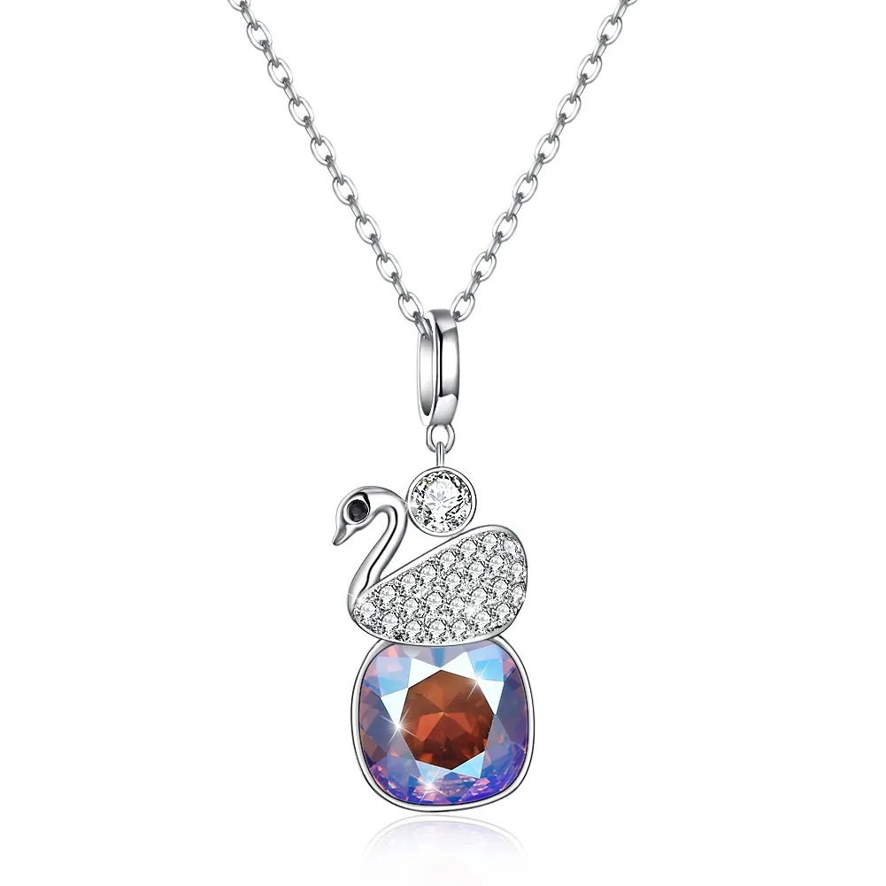 

LEKANI Crystals from Swarovski Element Swan Pendant Necklace Fashion 925 Sterling Silver Necklace for Women