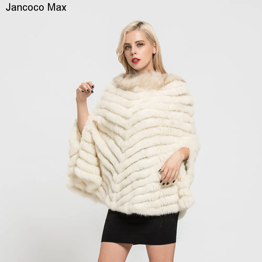 Jancoco Max+ Новинка, пончо с натуральным кроличьим мехом, зимняя модная Стильная накидка, Женская шаль для вечеринки S7112