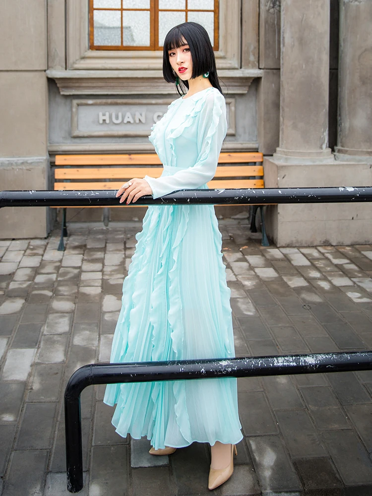 Пляжное платье vestido de festa Vestido Longo Макси платье Новая мода с длинным рукавом Rufflerobe Grande Taille Femme летнее женское