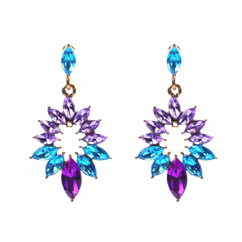 New Female Fashion Jewelry Retro Exquisite Rhinestone Sweet Flower Gem Stone Cubic Zircon Crystal Dangle Earrings for Women