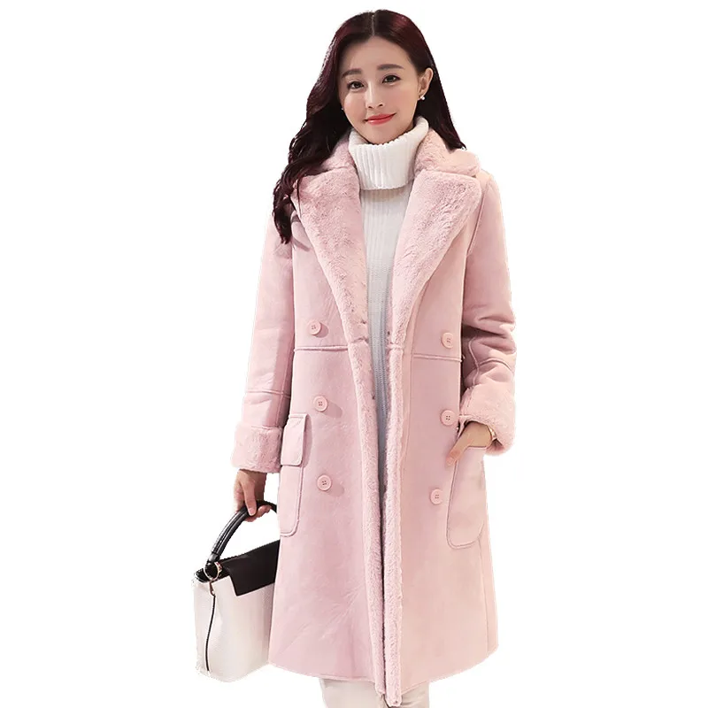 Winter Thick Fashion Double breasted Suede Jacket Women