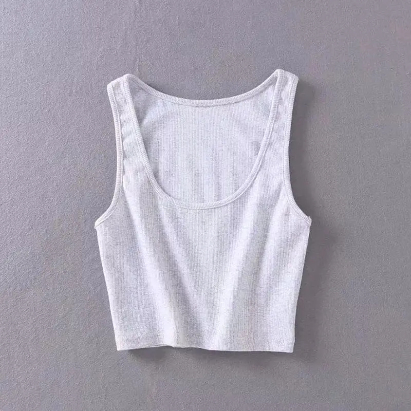 Модные летние Для женщин рукавов U Croptops Топы Тонкий Рендер короткий топ сплошной черный/белый укороченный Майки Топ