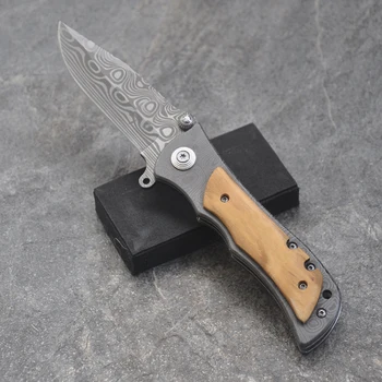 

Brand Folding Knife 5CR18MOV Blade Wooden Steel Handle Tactical Pocket Camping Knives Survival Outdoor Hunting Knife +Box