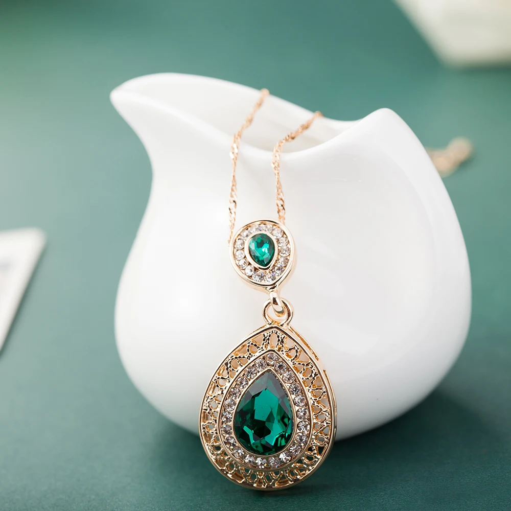 ALULU модное с зеленым кристаллом женское ожерелье с подвеской украшения с подвесками со стразами для женщин позолоченное ожерелье s& Подвески женские