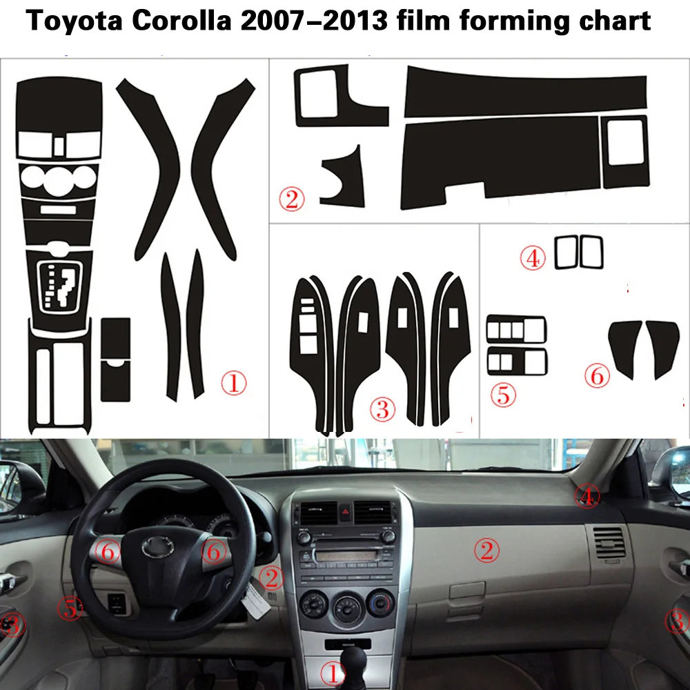 Для Защитные чехлы для сидений, сшитые специально для Toyota Corolla 2007-2013 внутренний центральный Управление Панель дверные ручки 3D/5 мм Углеродистой волокно наклейки стайлинга автомобилей аксессуары