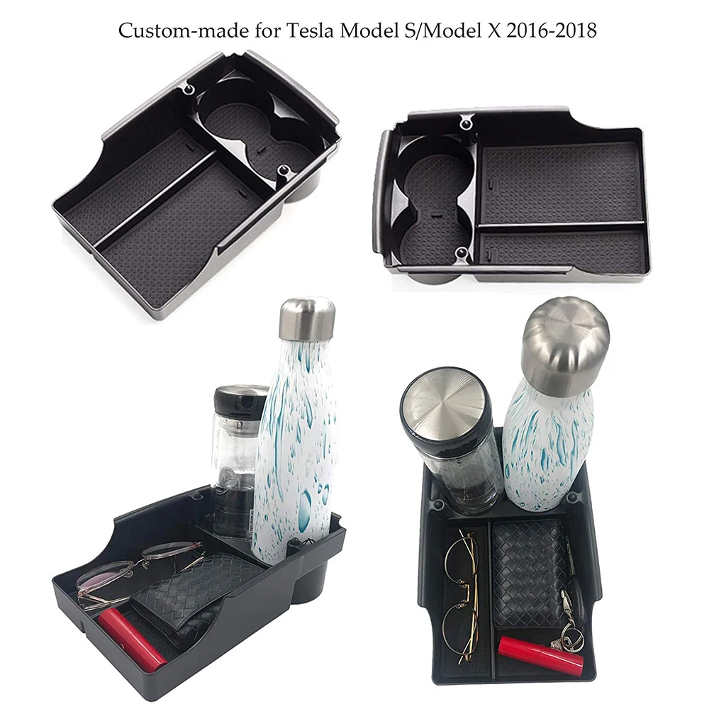 Для Tesla модель S/X центр Органайзер лоток консоль подлокотник ящик для хранения и подстаканники \ \ тарелка контейнер для принадлежностей