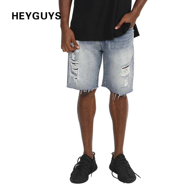 HEYGUYS 2018 summer hip hop fashion high street mens destroyed denim short men hole casual pants  cool black damage