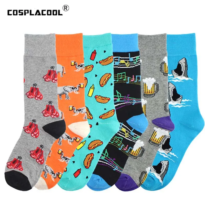 

COSPLACOOL Men Happy Cool Socks Wedding Elephant Beer Sokken Creative Crew Socks Colorful Music Pattern Funny Socks Unisex Homme