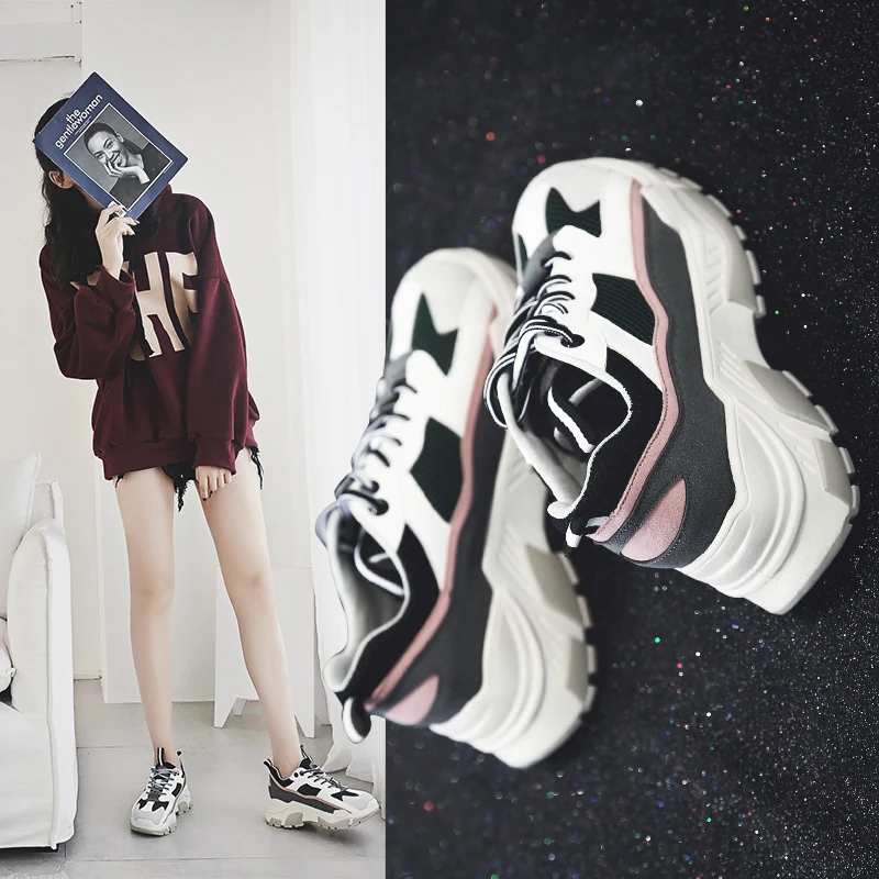 

MYCORON Women Sneakers Height Increase New Fashion Women Casual Shoes Trends Ins Female Spring Autumn Lace Up Schoenen Vrouw