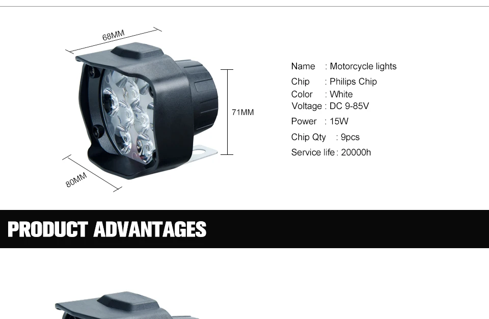 VooVoo Universal 9 LED Motorcycle Light Headlight Assembly Scooter Fog Spotlight 6000K White Car DRL Moto ATV UTV Motorbike Lamp_01 (3)