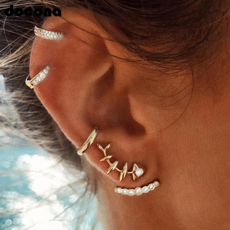 

Docona Punk Gold Color Crystal Fish Bone Stud Earring Set for Women Metal Studs Earring Boho Statement Jewelry Brincos 3970