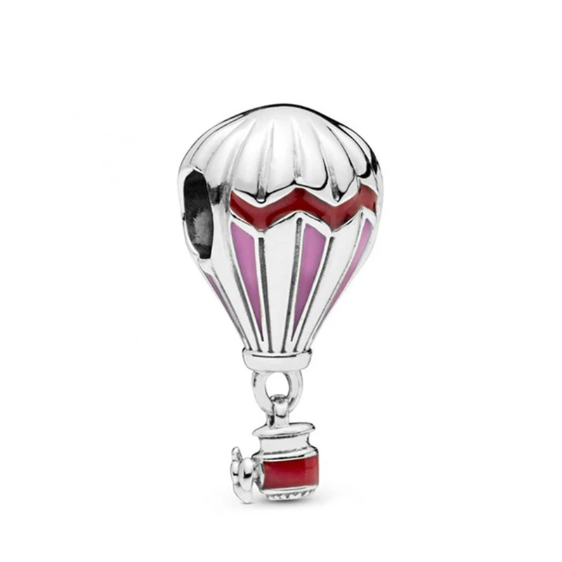 

NEW 2019 100% 925 Sterling Silver Summer Red Hot Air Balloon Pendant Charm Fit DIY Bracelet Women European Original Jewelry Gift