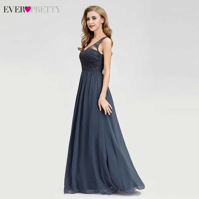 Plus Size Evening Dresses Long Ever Pretty New Dusty Blue Sleeveless V-neck Cheap Summer Formal Gowns Robe Soiree Dubai