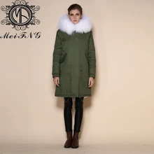 Чистый хлопок поверхности и подкладка из искусственного меха съемный воротник из меха енота пальто с капюшоном