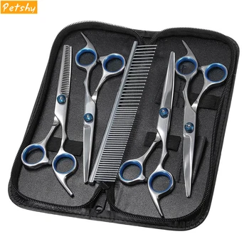 

Petshy Pet Dog Cat Grooming Scissors Set Straight Curved Cutting Thinning Shears Kit Stainless Steel Pets Haircut Groomer Tool