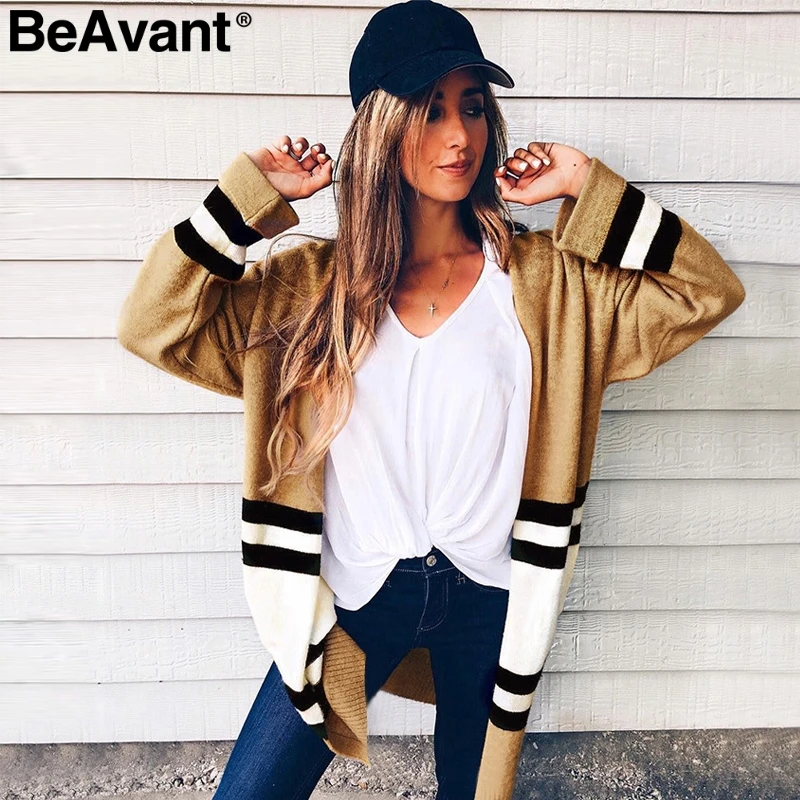 BeAvant V шеи вязаный полосатый кардиган Женщины контрастного цвета свободные