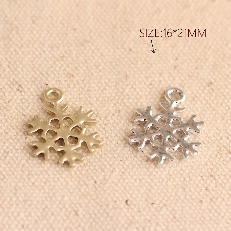 Wholesale 100PCS 16*21MM Alloy Pendant Charms Cute Snowflake Gold