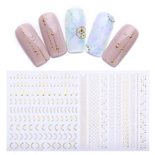 1 шт 9*7,7 см 3D наклейки для ногтей Золотое искусство Геометрическая Луна Звезда Stcikers 3D полоски для ногтей волнистая линия сделай сам украшения для ногтей Набор для ногтей