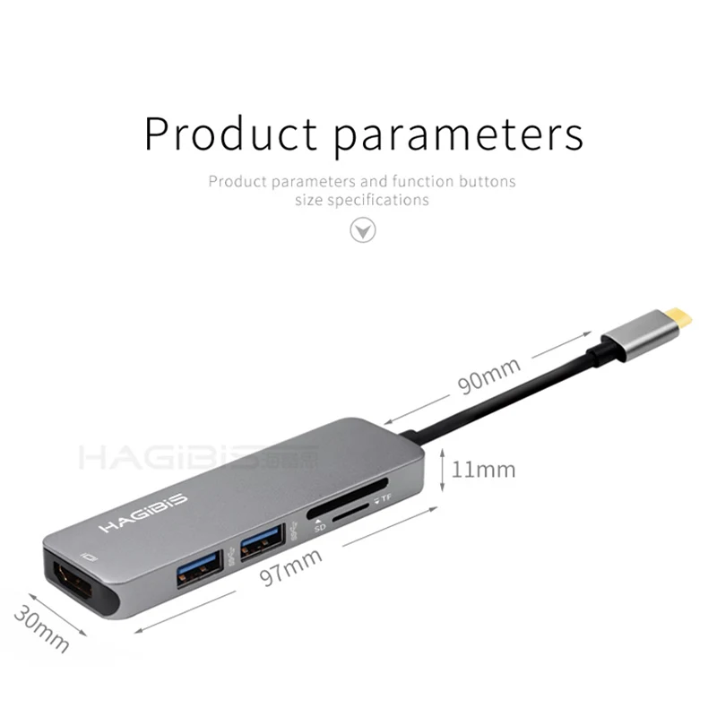 Hagibis Тип type-C USB 3,1 мульти Порты и разъёмы адаптер USB-C к HDMI 4K HD USB 3,0 концентратор 2-Порты и разъёмы SD Card Reader конвертер кабель для Macbook