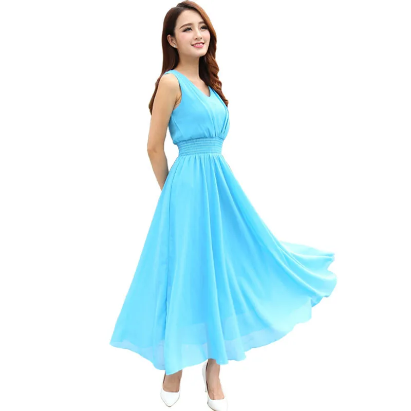 

2019 Summer New Bohemian Beach Long Chiffon Dress Women White Robe Femme Longue V-Neck Elegant Boho Clothing Maxi Party Dresses