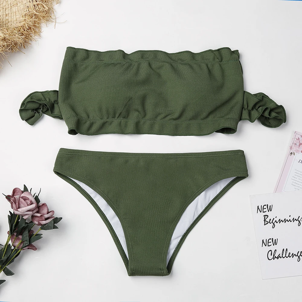 Kophia, купальник с высокой талией, сексуальный комплект бикини, зеленый цвет, купальные костюмы, купальник с открытыми плечами, бикини, женский купальник с пуш-ап
