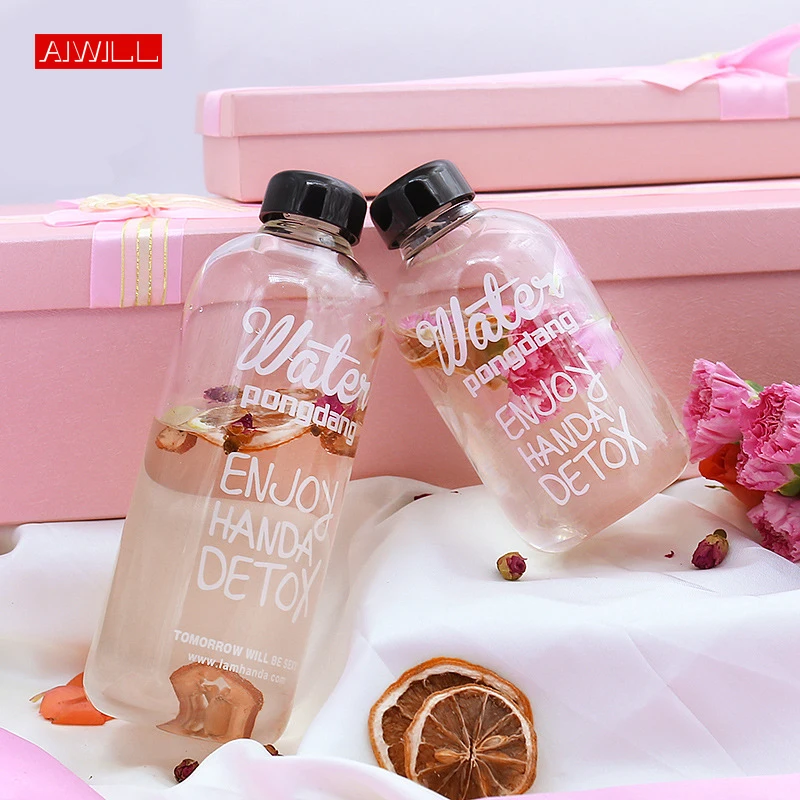 

AIWILL 1000ml 600ml Glass Water Bottles Girl Students sports Bottles Creative Juice Bottle Kettle with Bag
