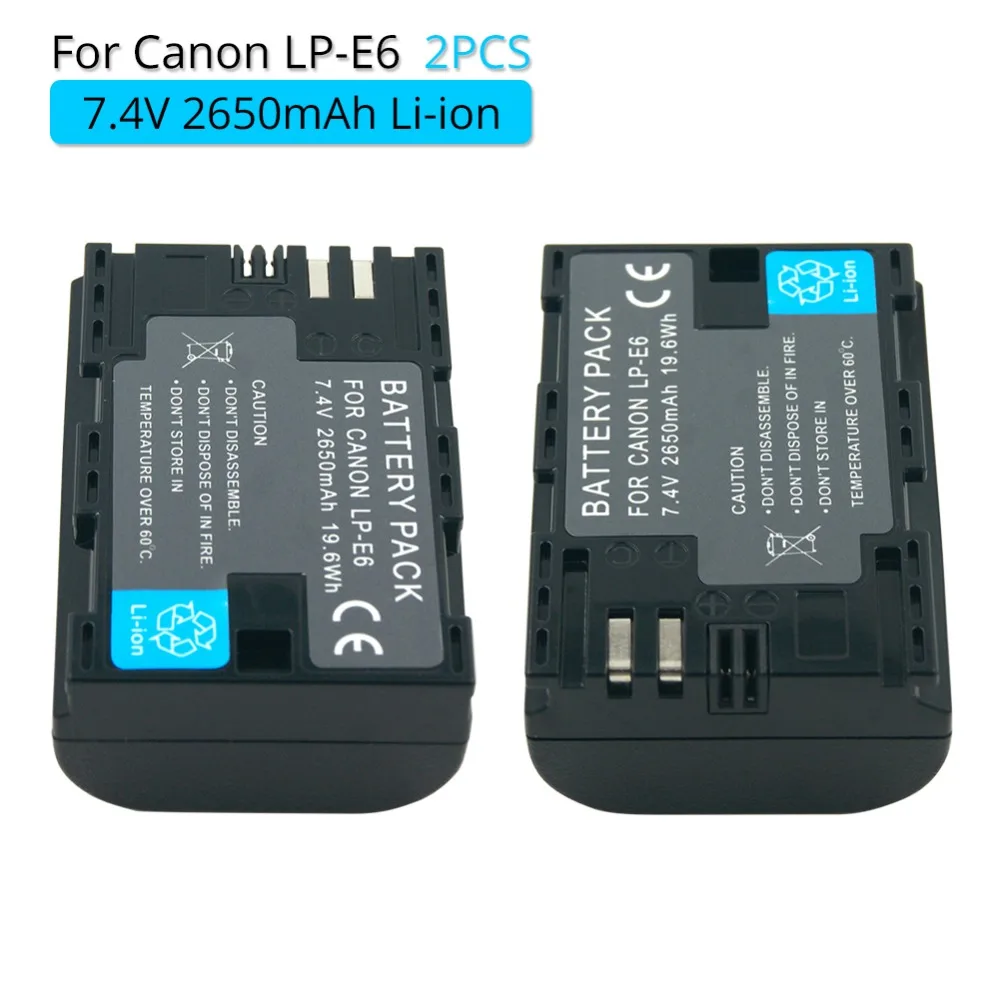 2Pcs 2650Mah 7.4V Lp-E6 Lpe6 Lp E6 Fotocamera Batteria Ricaricabile Per Canon Lp-E6 Eos 5Ds 5D Mark Ii, Mark Iii 6D 7D 60D 70D 80D