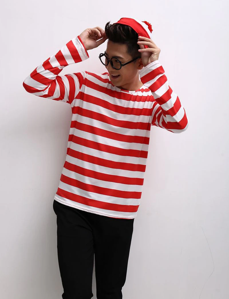 Girls Boys Kids Red White Striped T-Shirt Hat Glasses Book Week Fancy Dress LOT