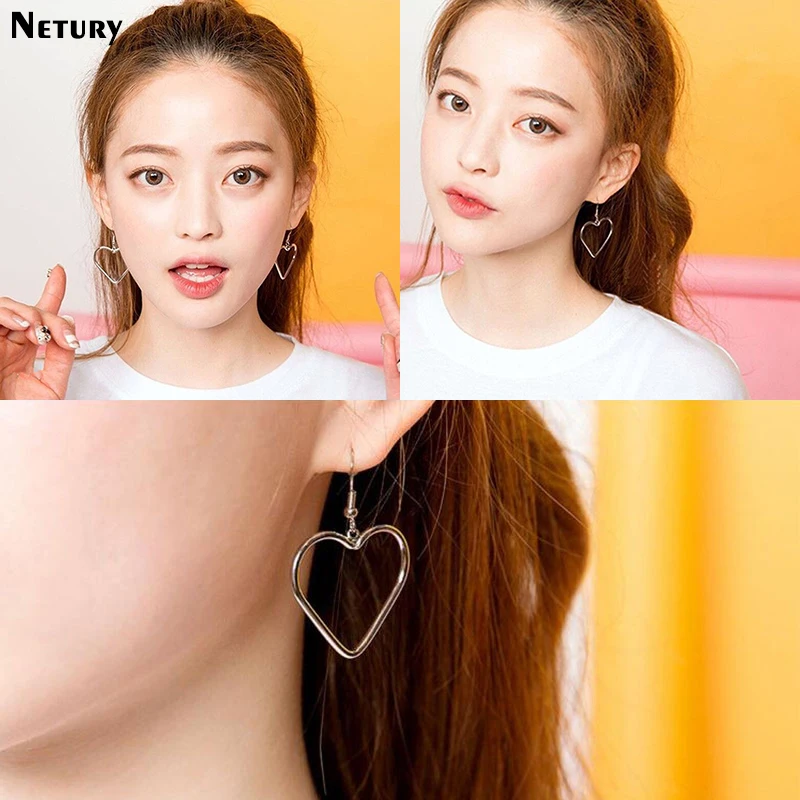 

Women kawaii earrings fashion Korea love heart gold silver copper dangle earrings romantic cute simple Harajuku simple jewelry
