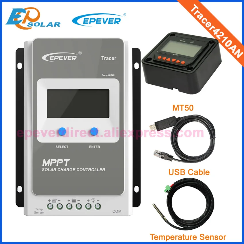 

Tracer4210AN 40A MPPT solar charge controller with MT50 remote meter USB and temperature sensor