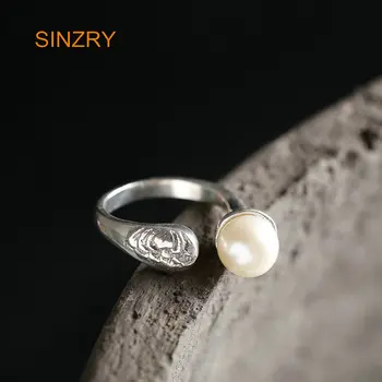 

Sinzry Handmade 100% sterling Silver embossed vintage natural pearl open end rings Silver fine jewelry for women