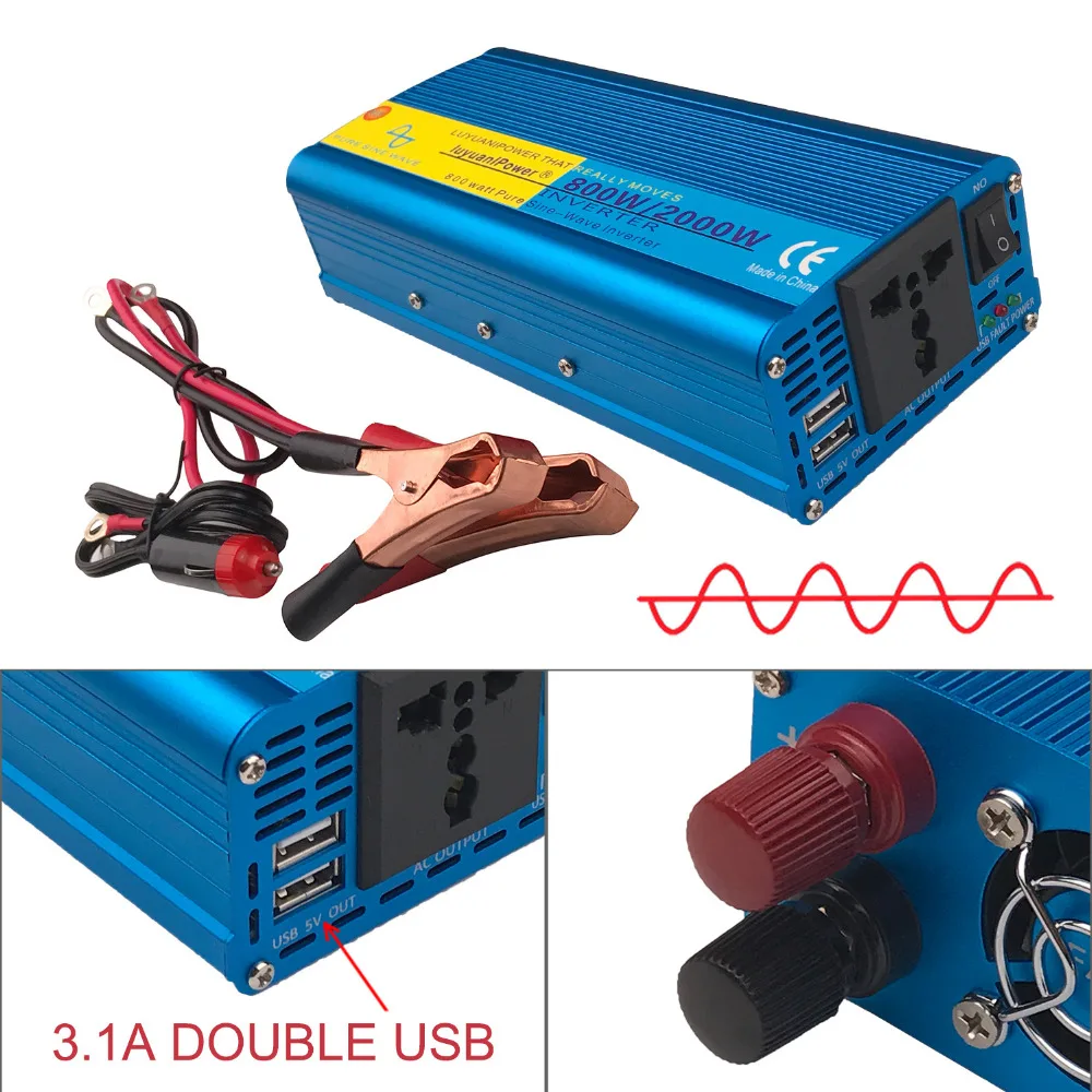 

800W 2000W Peak Full Power CAR DC 12V to 220V AC 230V 240V Converter Power Supply Pure Sine Wave Solar Power Inverter