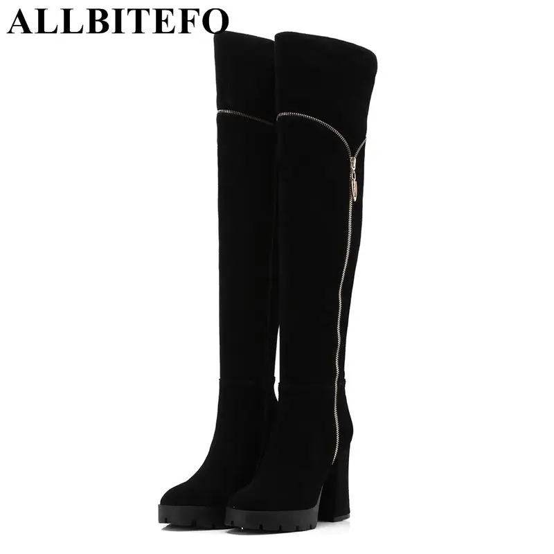 

ALLBITEFO fashion sexy high heels Nubuck leather women boots brand thick heel women over the knee boots snow girls boots