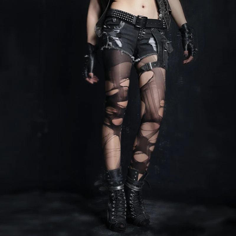 Punk Rave Black Elastic Wash Water Denim Shorts Top Sale Fashion and Cool Black Elestic Wash