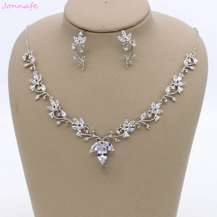 Jonnafe Shine AAA циркониевый свадебный ожерелье серьги набор серебряного цвета женские нарядные украшения для выпускного наборы свадебные аксессуары