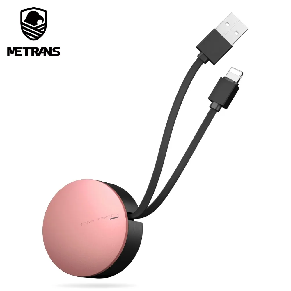 

Metrans Retractable USB Cable For iPhone XS Max XR 8 Winding USB Charging Cable For iPhone Rose Gold Charge Data Transfer Wire