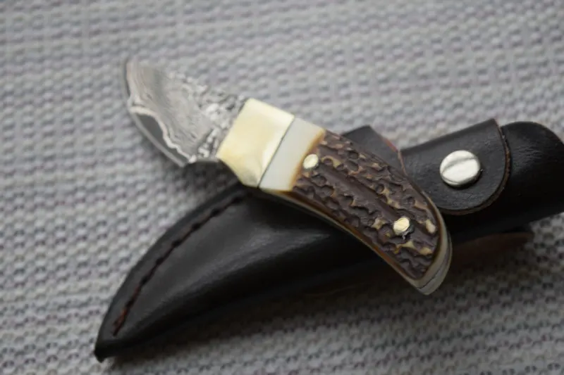 Охотничий нож VOLTRON Elk, дамасское стальное лезвие, латунь+ ручка Олений Рог, ножи для выживания, инструмент для кемпинга, карманные ножи, EDC инструменты