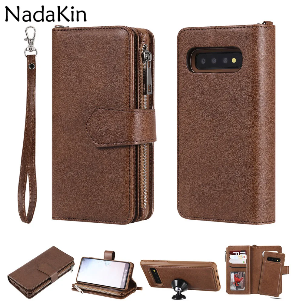 

Leather Wallet Phone Bag Case for Samsung Galaxy S10e S10 Plus Flip Shockproof Luxury Book Cover Shell for S10 Strap Card Slots