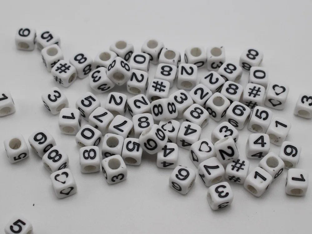 250 белый с черным Ассорти цифр &quot#&quot кубические бусины 6х6 мм|bead glass|beading dailybeads color |