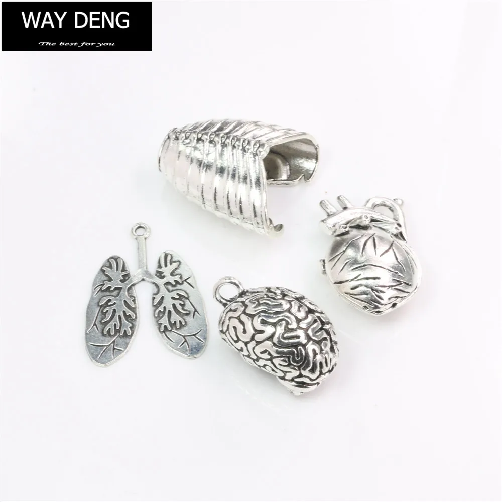 

Pack of 4 Assorted Vintage Silver Alloy Brain Sternum Heart Lung Organ Charms Necklace Pendant Findings Jewelry Making - YJF025