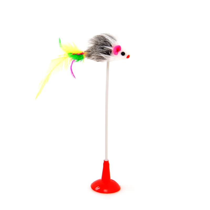 Интерактивная игрушка весна эластичный Кот ложная мышь присоска перо домашнее животное игрушка плюшевая красочная смешная - Цвет: As Picture