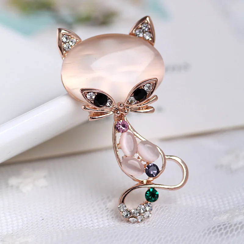 

Vintage Pink Cats Brooch Corsage Antique Imitation Opals Animal Brooches For Women Small Hijab Pins bijouterie Dropshipping