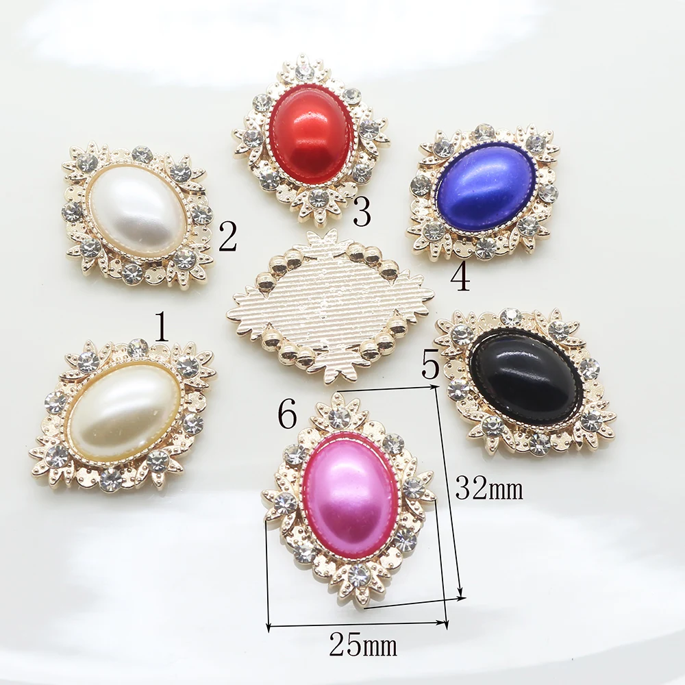 

Fashion 10pc pearl rhinestone button 2017 Flower Shaped Wedding decoraation Flat back Clothing metal golden button DIY Accessor