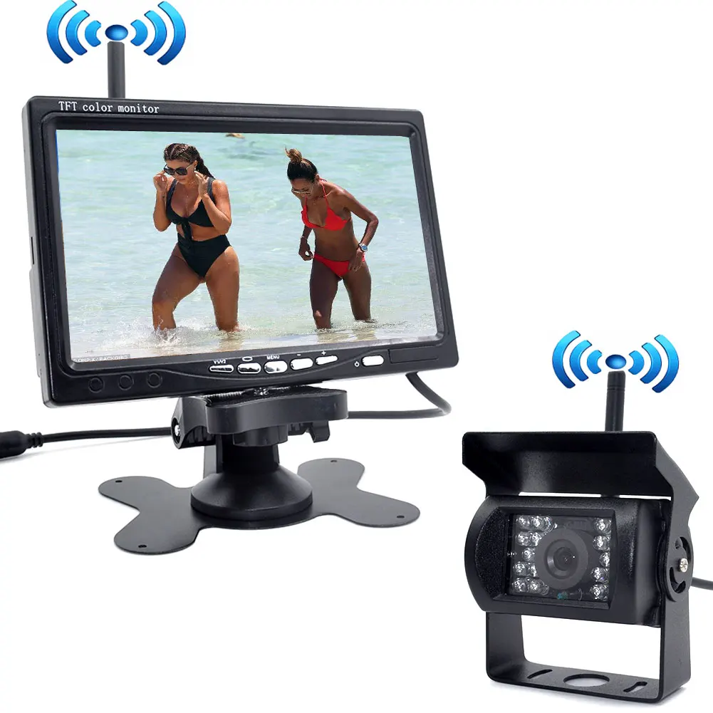 

Built-in Wireless Ir Night Vision Rear View Back up Camera System + 7" HD Monitor for RV Truck Trailer Bus