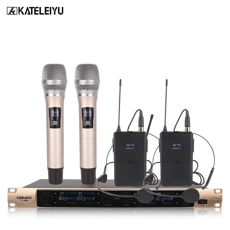 Профессиональный беспроводной микрофон VHF 4 канальный ручной с отворотом X