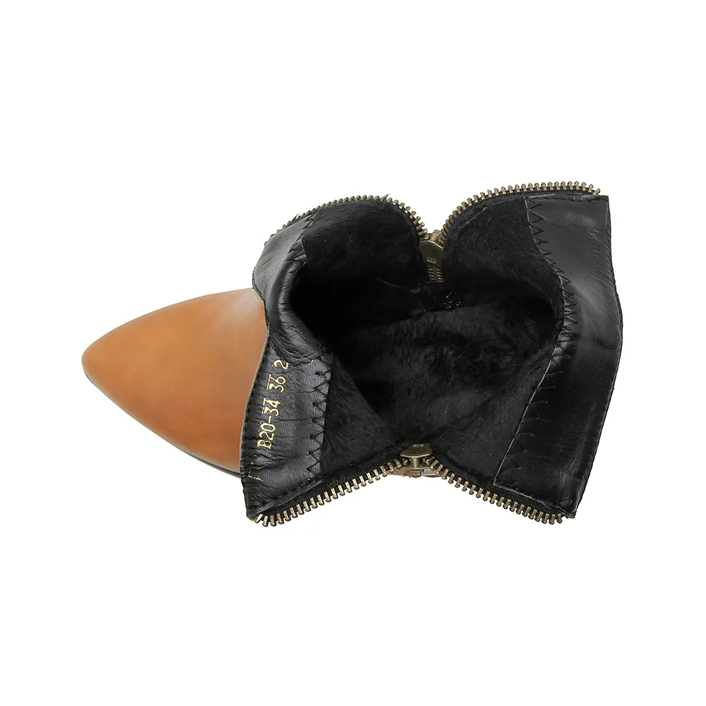 2020 new Pu pointed thick heel Short boot women's spring medium heel casual Large boots