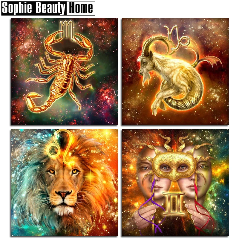 

DIY 5D Diamond Painting Cross Stitch Cartoon Zodiac Needlework Accessories Lion Full Diamond Mosaic Diamond Embroidery 191028